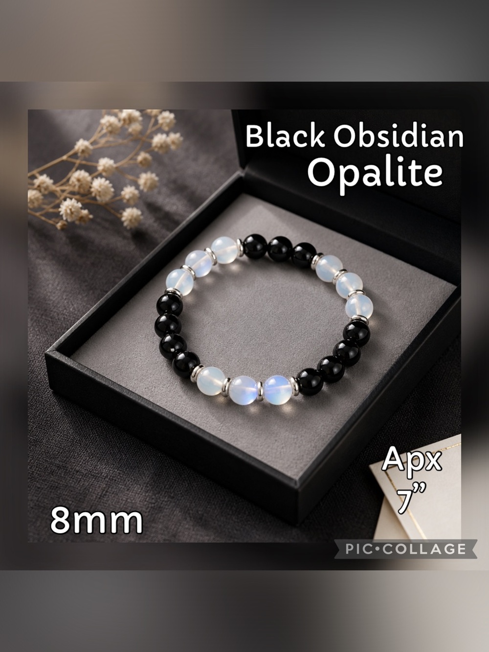 Black Obsidian and Opalite Crystal Beaded Stretch Bracelet